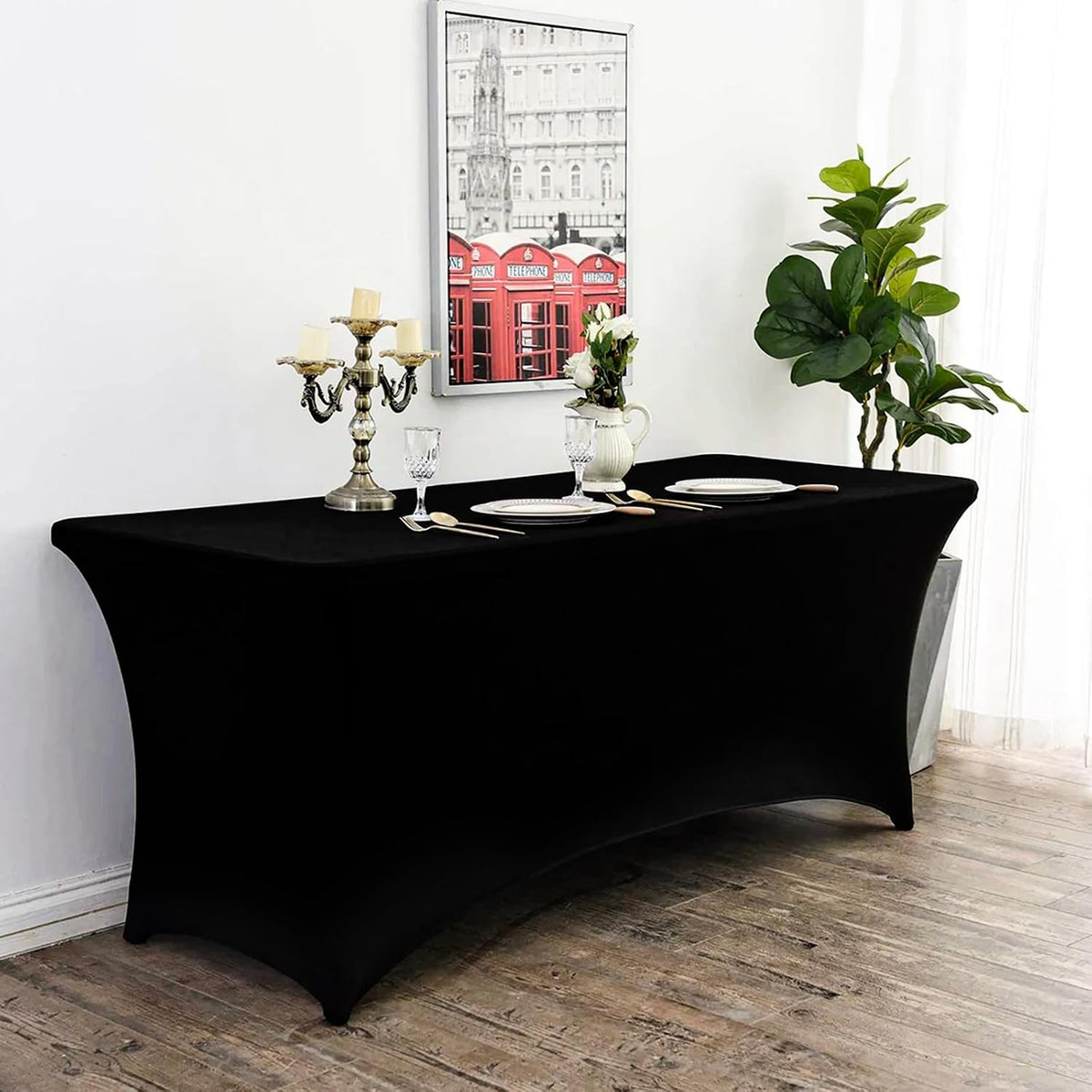 Fixwal 10 Pack 6FT Black Tablecloth Rectangle Spandex Fitted Table Cover