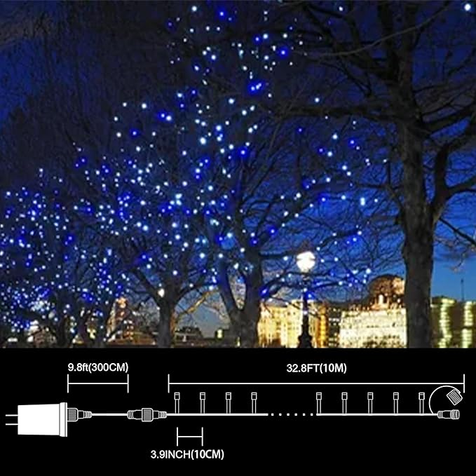 LAMPHOME 33ft Christmas Decorative Mini Lights, 100 LED Transparent Wire Fairy Starry String Lights Plug in, 16 Lighting Modes for Outdoor Xmas Tree Wedding Party Decoration (White+Blue)