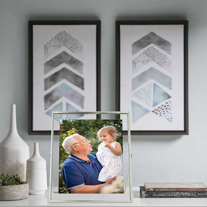 Silver Floating Frame (10"x12", Vertical), For Picture 9x11, 8.5x11, 8x10, Tabletop Shelf Photo Frame, Classy Gift For Festival, Wedding, Home or Office Décor
