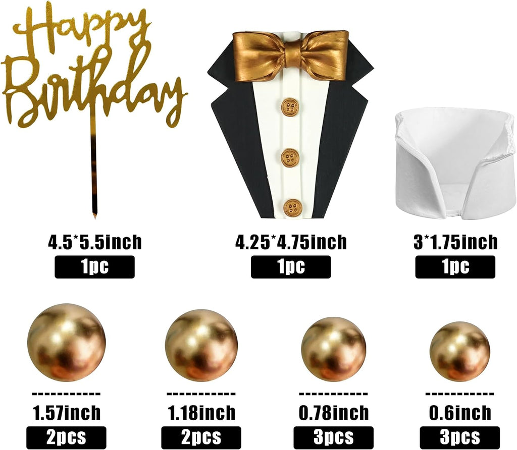 Suit Cake Topper Boss Cake Decorations with Golden Balls for Birthday Father Theme Decoration