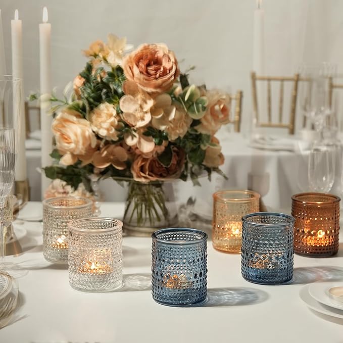 36pcs Blue Votive Candle Holders, Elegant Glass Votive & Tealight Candle Holders for Wedding Centerpieces Party Decorations and Home Decor for Tables (Blue)