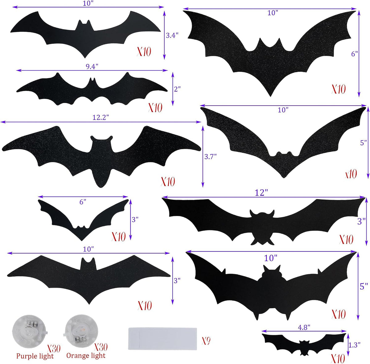 Dazzle Bright 100 PCS Halloween Bats Stickers with 60 Purple and Orange Light...