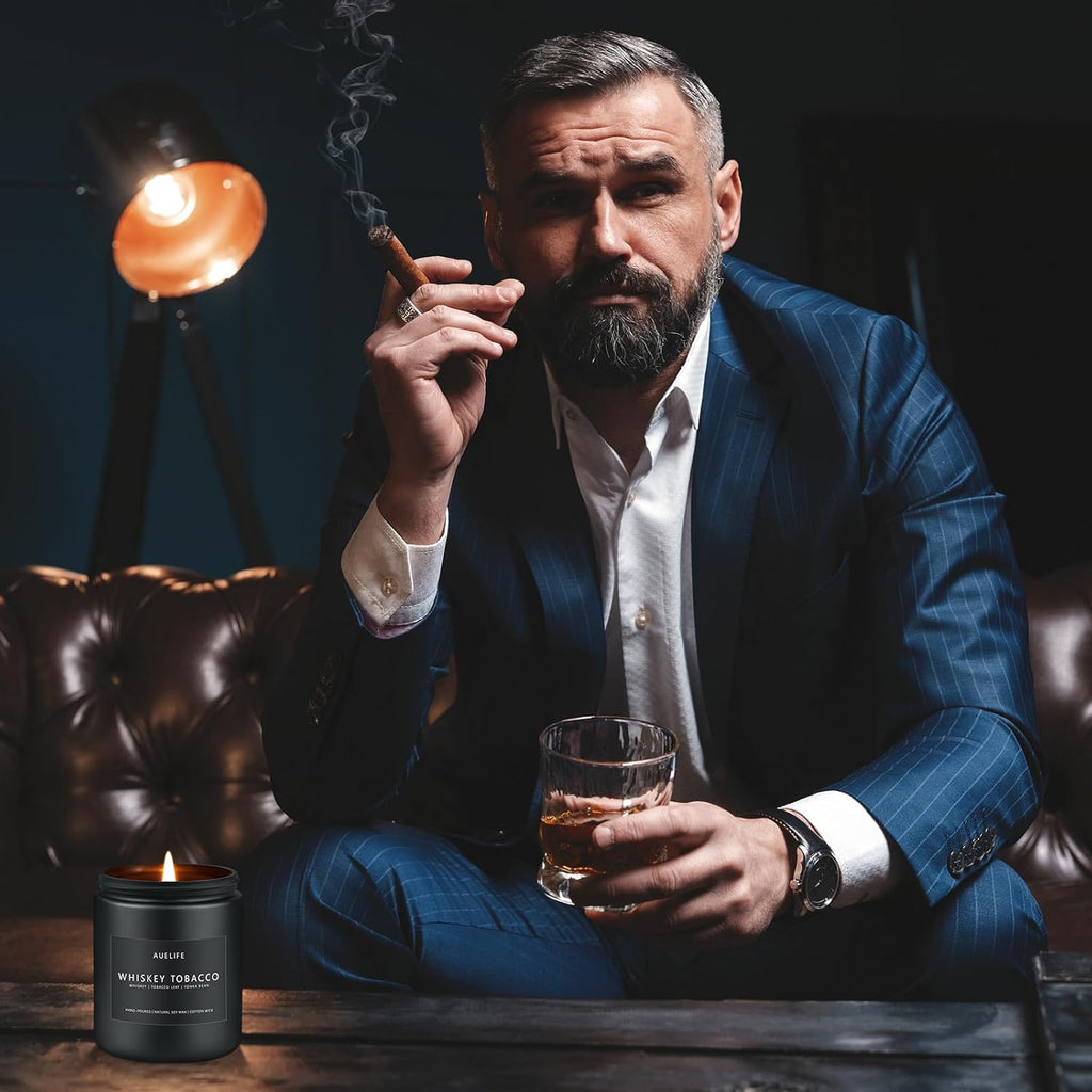 Scented Candles Set | Men Candle Set, Scented Candles for Home, Gifts for Men Aromatherapy Gift Set - 4 Pack Manly Gifts for Dad Fathers Day, Soy Candle of Leather/Smoke & Vanilla/Oak/Lavender