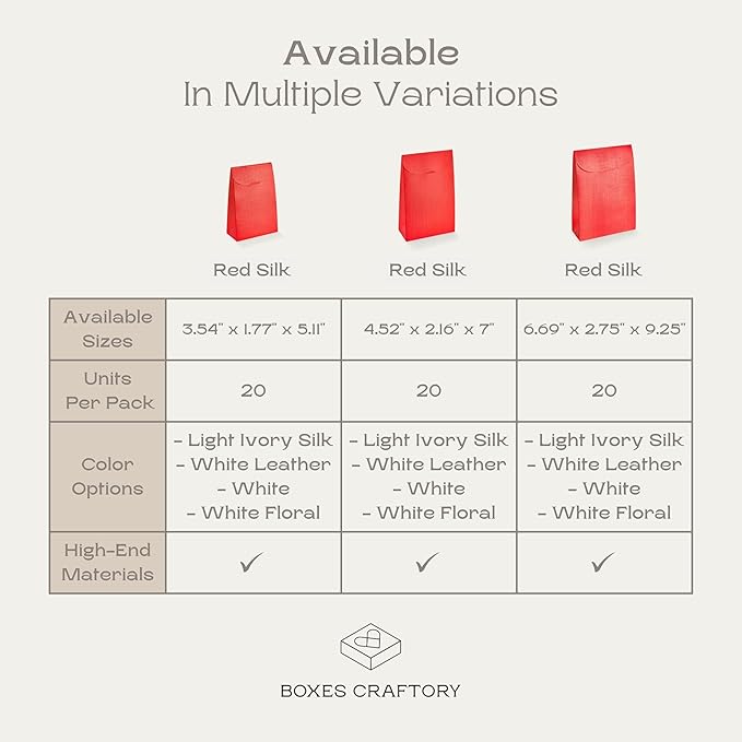 Boxes Craftory Pack of 20 Party Favor Boxes (6.69 x 2.75 x 9.25 inch) - Ideal for Christmas Gift, Graduation and Valentines Day - Red Silk