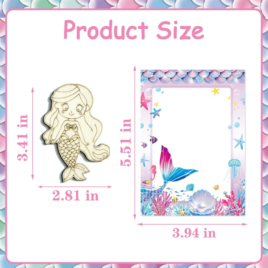 12PCS Mermaid Party Favors- DIY Mermaid Wood Painting Kits with Art Supplies – Fun Thank You Gifts, Birthday party& Goodie Bag Stuffers