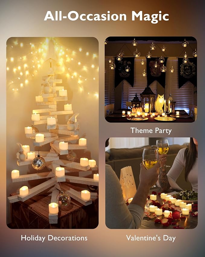 Homemory 24pcs Remote Timer LED Tea Lights Candles, 400+Hours Flickering Flameless Battery Operated Votive Candles for Tabletop Lighting, Centerpieces Decor, Holiday Decor