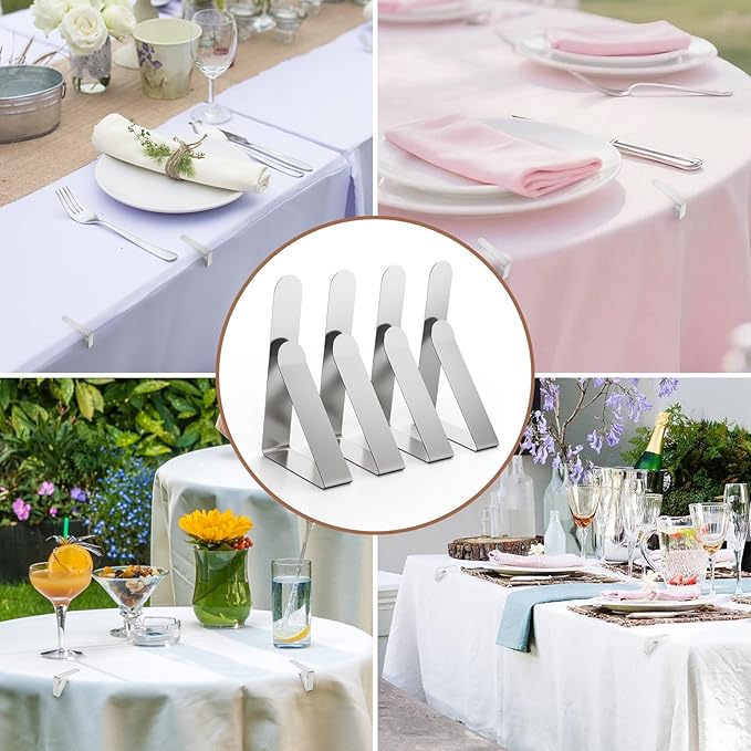 32 Pack Tablecloth Clips Heavy Duty, 2.95"x1.77" Stainless Steel Rust Proof Tablecloth Clips for 2" Thick Tables - Anti-Slip Pads Home Restaurant Picnic