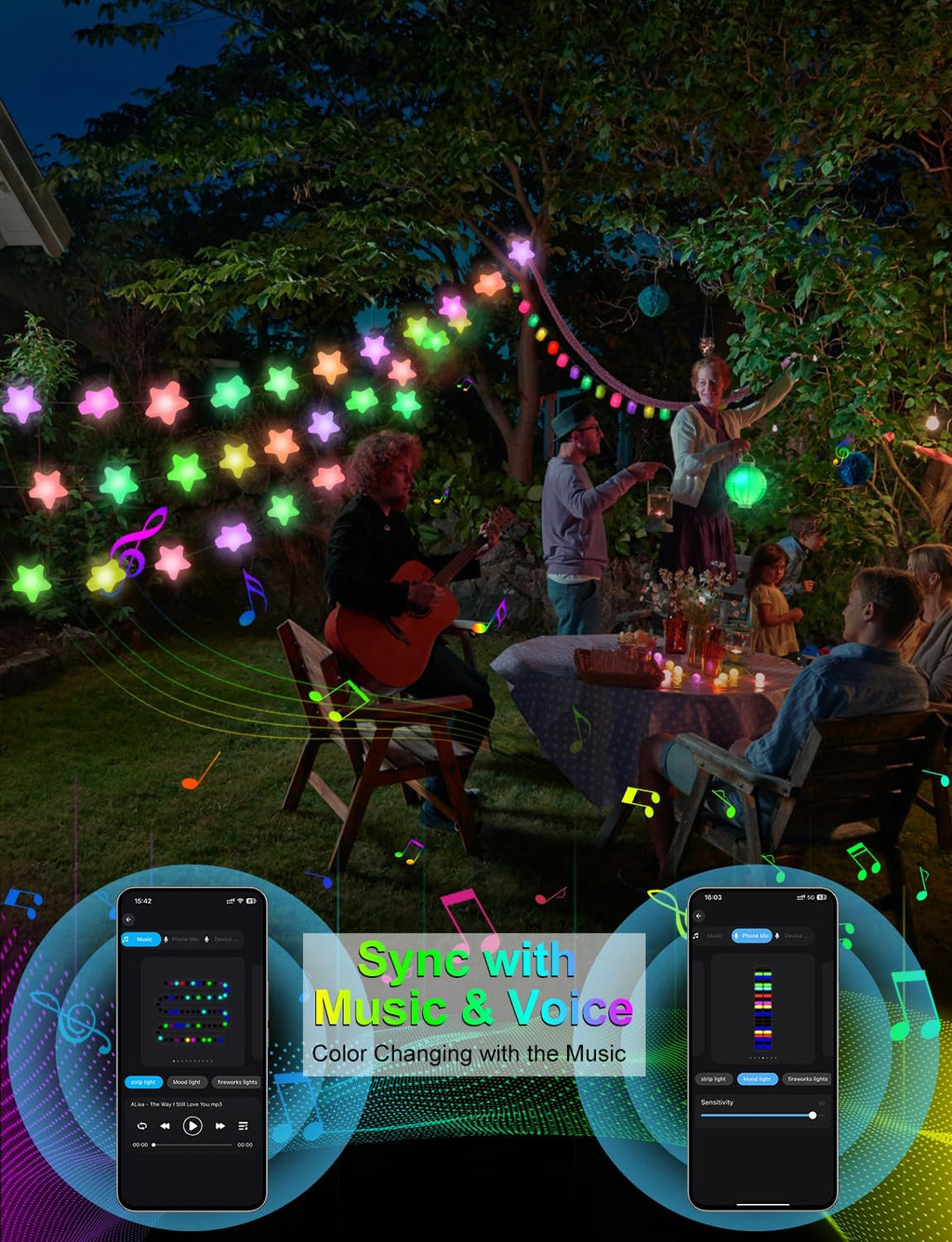 Smart Star Fairy Lights Color Changing String Lights APP Control for Dorm | 33Ft 66LED, 16 Million Colors, Remote, DIY, Music Sync, Twinkle Lights for Kid's Bedroom Classroom Christmas Decor,USB Plug