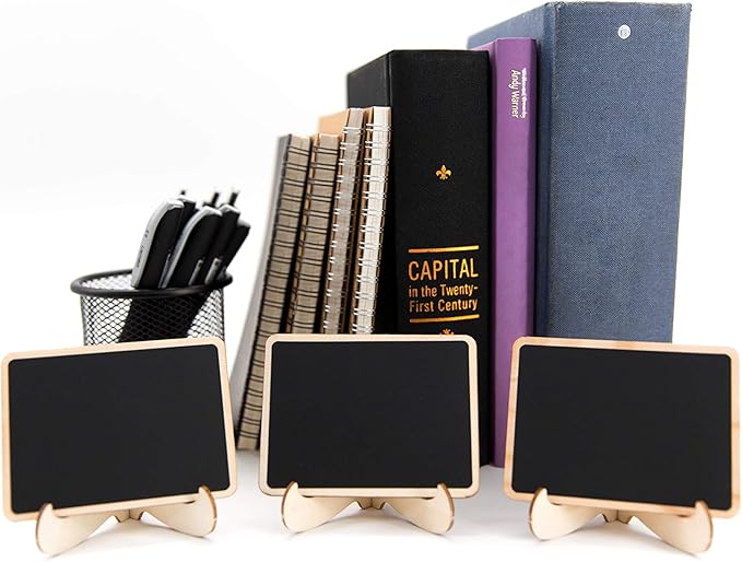 DSTELIN 20 Pack Wood Mini Chalkboards Signs with Support Easels, Place Cards, Small Rectangle Chalkboards Blackboard for Weddings, Birthday Parties, Message Board Signs and Event Decorations