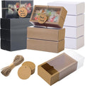 Roowest 50 Sets Kraft Soap Boxes Rectangle Packaging Box with Window Homemade Gift Box with Blank Tags and Jute String for Jewelry Candy Wrapping Party Favor(6.3 x 3.5 x 2 Inch,3 Colors)