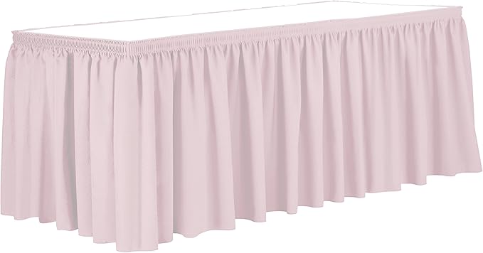 Ultimate Textile Pleat Polyester Fabric Table Skirt - Machine Washable Flame Resistant with Clips for Events, Weddings & Trade Shows, Cut & Sewn in Paterson, NJ - Ice Pink, 7' Shirred Pleat