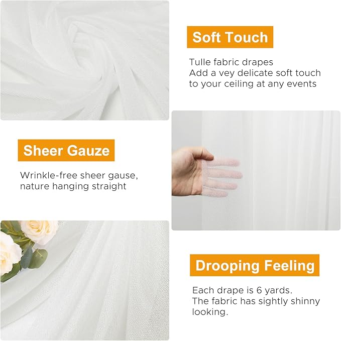 Wedding Arch Draping Fabric 2 Panels 28.7" x 20FT Ivory Sheer Chiffon Backdrop Drapes for Wedding Ceremony Birthday Party Bridal Shower Outdoor Decoration