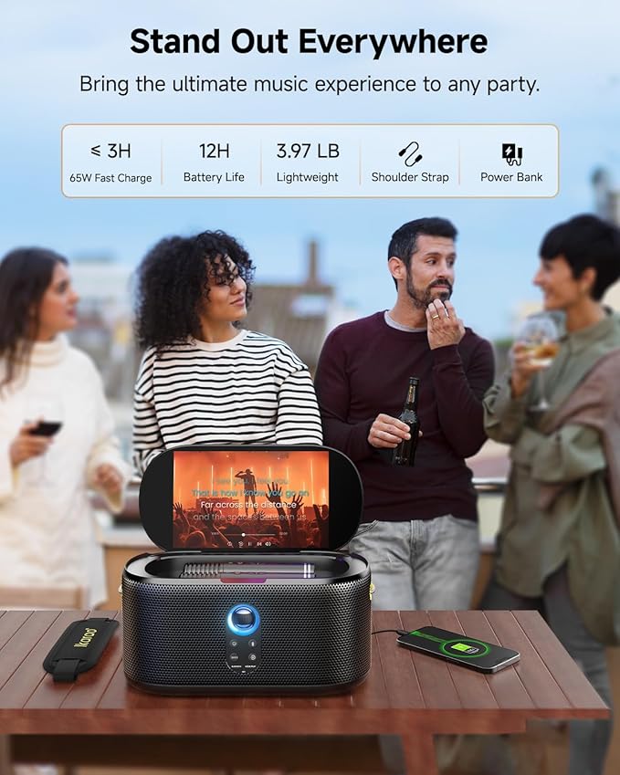 Ikarao Karaoke Machine for Adults, with Lyrics Display, Karaoke System for YouTube, 280W Speaker, Autotune & EQ, Connect to TV, Portable PA System with 2 Wireless Microphones for Home Outdoor Party