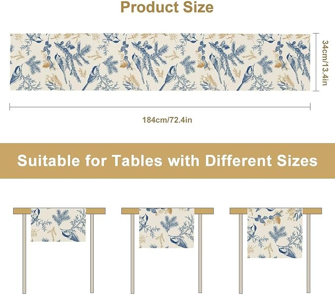 Floral Table Runner,Sketch Birds and Flowers Summer Table Runner Kitchen Dining Table Decoration for Home Party Decor 13x60 Inch