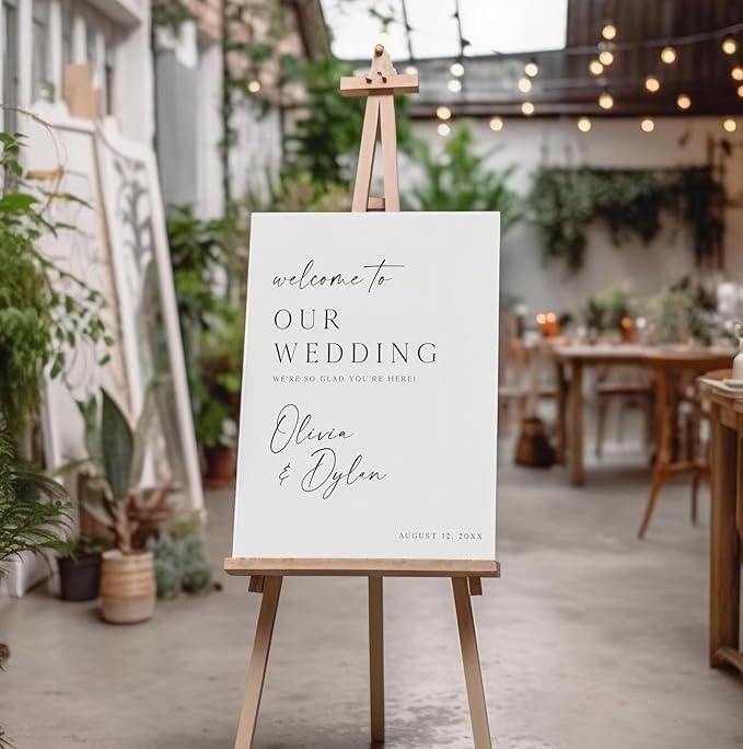 Welcome Wedding Sign Personalized, Modern Elegant Wedding Sign Decorations Signage 12" X 18" (Small), 27" (Medium), 36" (Large), Plastic, Modern, Pole Mount, Weather
