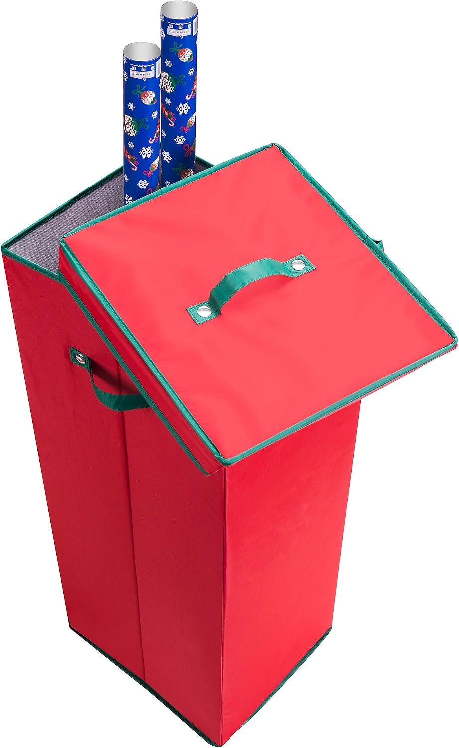Wrapping Paper Storage Box- Holds 20 Rolls of 30” Gift Wrap-Upright Container with Lid, Dividers & Handles-Christmas & Birthday Wrap by Elf Stor (Red)