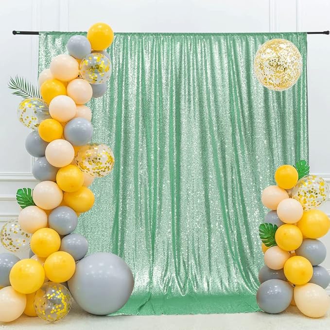 Eternal Beauty Mint Green Sequin Backdrop, 6x8 Ft Glitter Background Curtains for Shimmer Photography Party Wedding Birthday Back Drop Decor