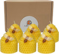 Beeswax Candles Set of 6pcs, Bee Candles with Little Bee Ornament Decors, Unscented & Dripless& Smokeless, Dia 1.77" x1.97" Each, Yellow