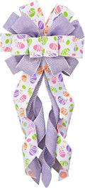 Estivaux Large Easter Wreath Bows for Front Door, Purple White Burlap Bow Spring Floral Eggs Tree Topper Bows for Wreath Wall Window Easter Decorations