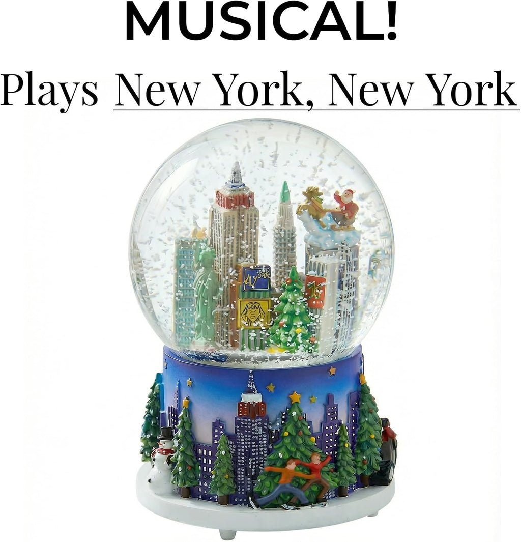 Musical New York City Christmas Snow Globe Rockefeller Center Skyline NYC Snow Globes