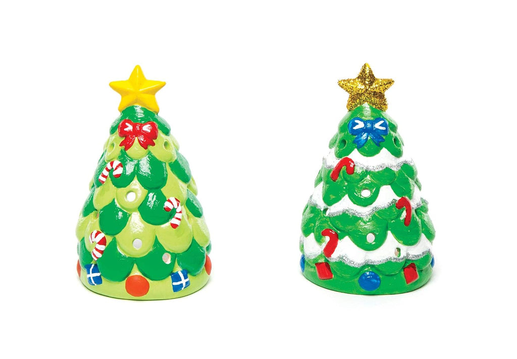 Baker Ross AC3262 Christmas Tree Ceramic Tealight Holders - Pack Of 3, Ideal For Kids' Arts And Crafts, Gifts, Keepsakes, Assorted