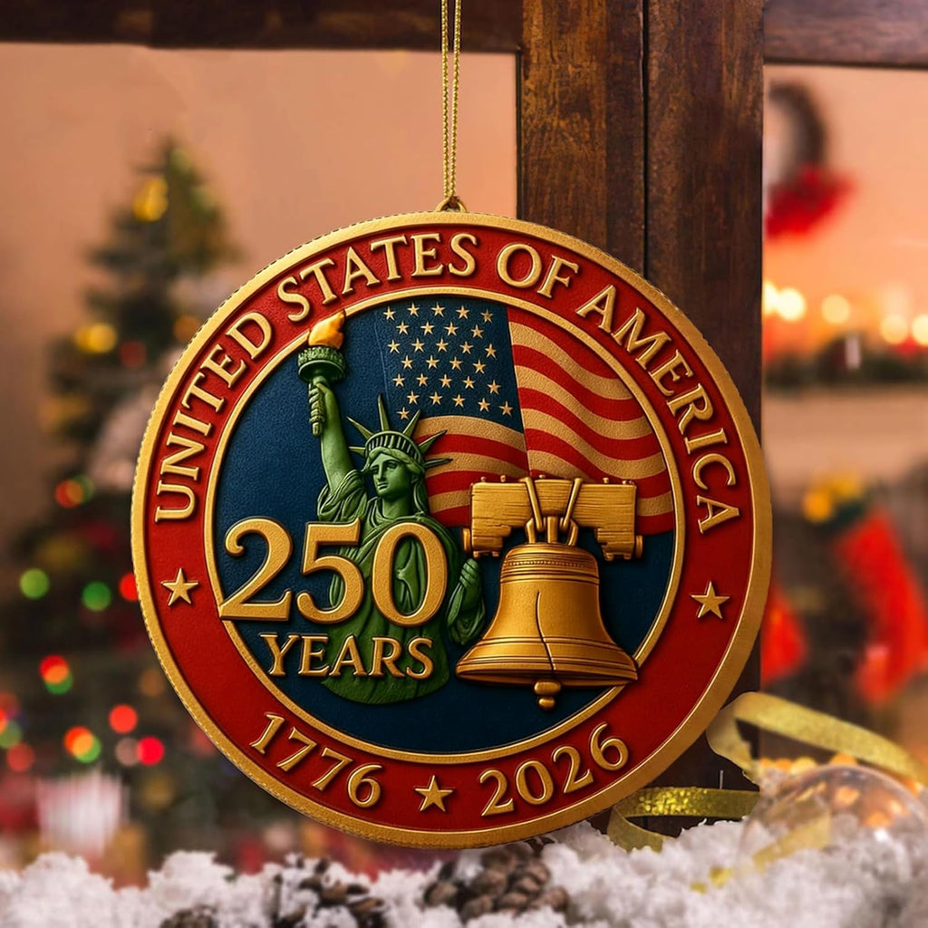 United States 250th Anniversary Ornament 1776 2026 Patriotic Liberty Bell Decoration America 250 Commemorative Ornament Vintage USA 250th Celebration Christmas Ornament