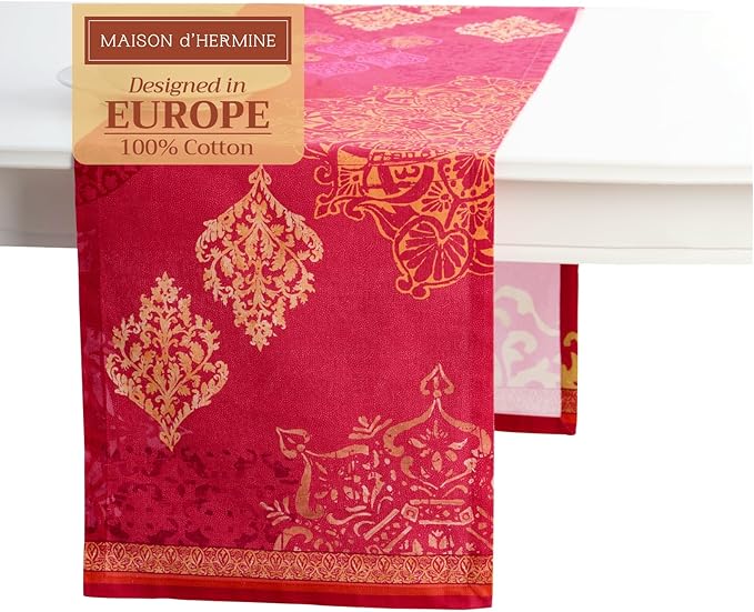 Maison d' Hermine Table Runner 100% Cotton Single Layer Table Runners 108 inches Long for Thanksgiving Christmas Decorations Home Kitchen Dining Party Wedding (Versailles, 14.5" x 108")