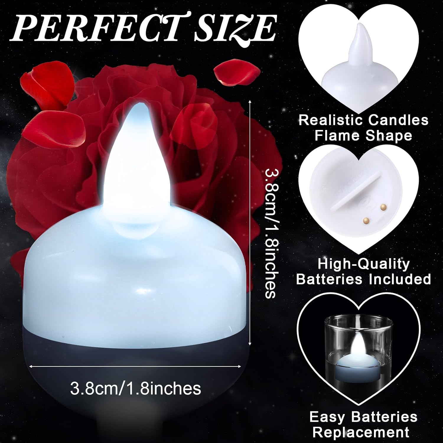 Honoson 24 Pack Flameless LED Floating Candles 1.6'' Waterproof LED Floating Tealights Battery Water Activated Tealights for Valentines Day Weddings Pool Centerpiece Party Decor(White)