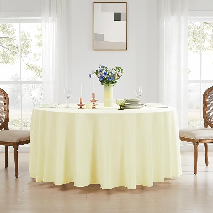 Round Tablecloth 120 Inch Tablecloth 6 Pack Ivory Table Cloths Washable Decorative Polyester TableClothes Cover for Dining Table Banquets Buffet Parties and Wedding