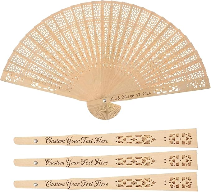 100Pcs Wedding Fans Personalized Folding Hand Fans Custom Sandalwood Wedding Fans with Organza Bags Wedding Party Favor Wedding Fans for Guests (100)
