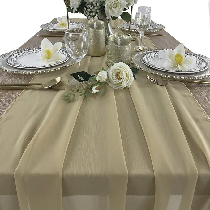 EHLDekol 10 Packs Chiffon Table Runners 27 x 120 inches Romantic Sheer Wedding Table Runner Top Table Bridal Party Decoration