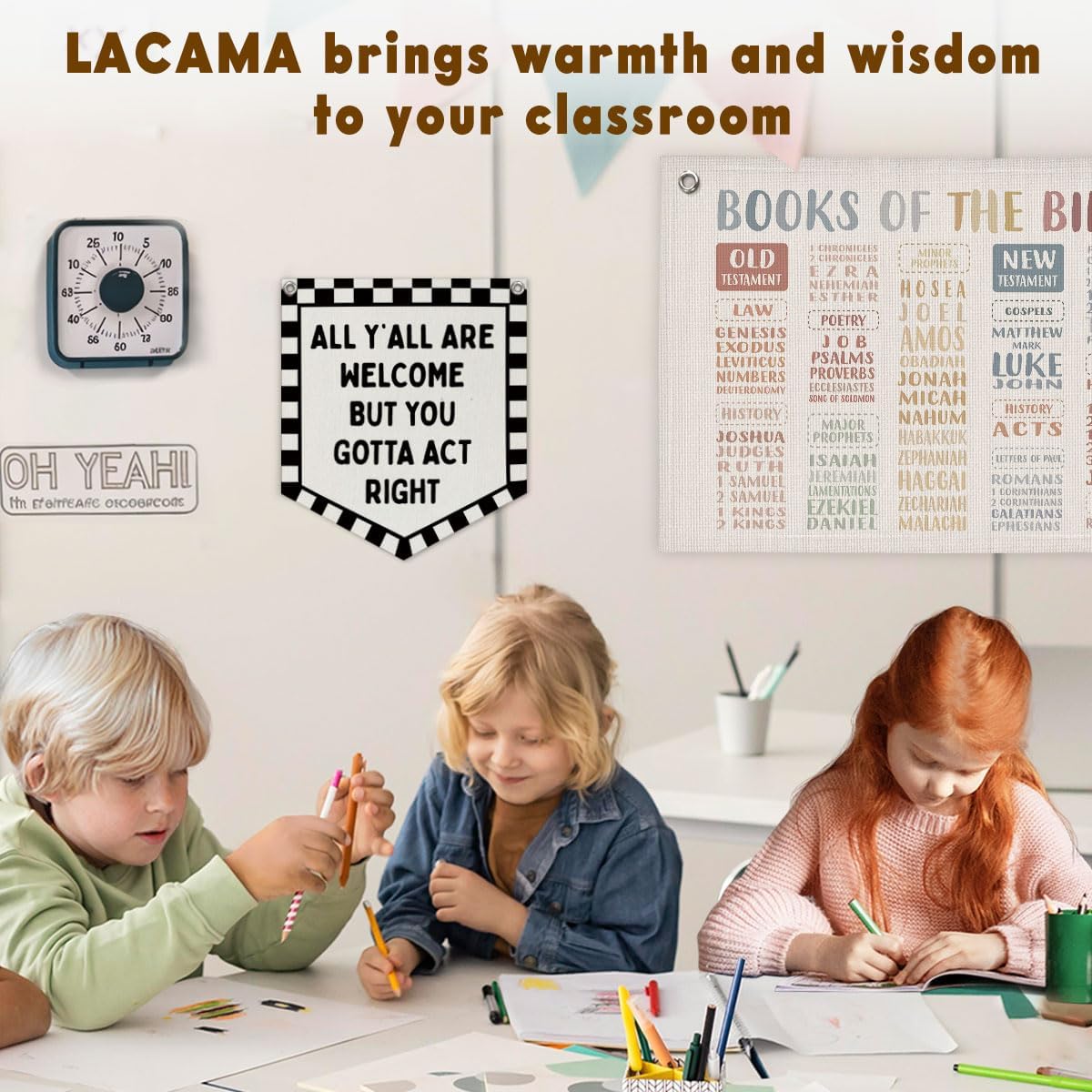 Lacama Checkered Classroom Decor Welcome Sign Banner, | All Y'all Are Welcome But You Gotta Act Right Banner for Boys Girls Room Playroom Bedroom College Dorm Car Room Decor