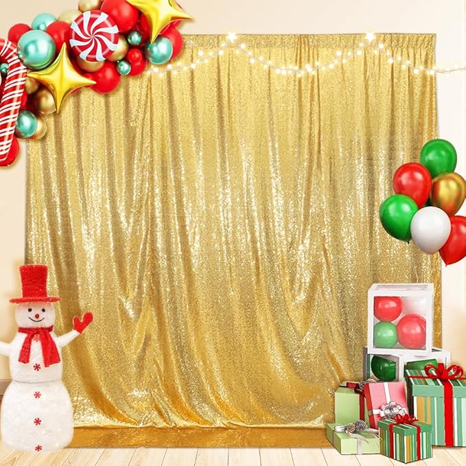 SquarePie Sequin Backdrop Curtain Not See Through Background for Wedding Party 20FT x 10FT Gold