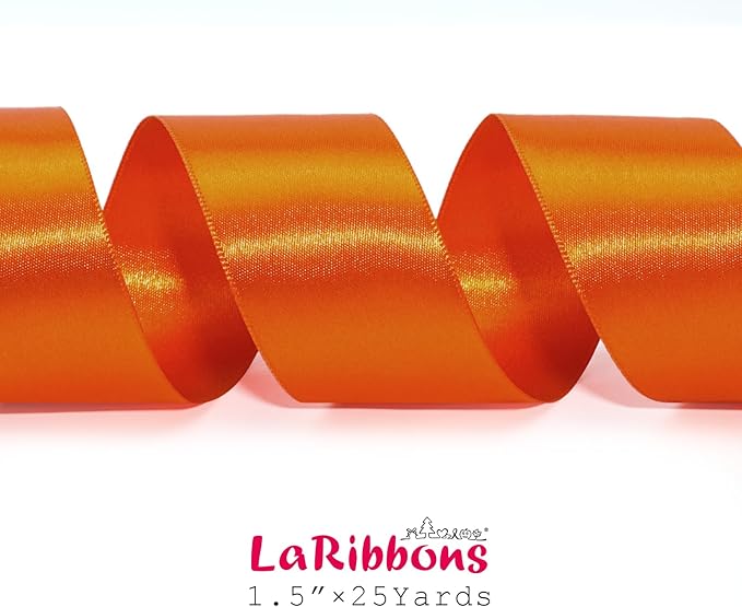 LaRibbons Orange Ribbon 1 1/2 Inch 25 Yards Luxury Double Faced Russet Orange Silk Ribbon for Flower Bouquet Crafts Gift Wrapping Wedding Party Decoration