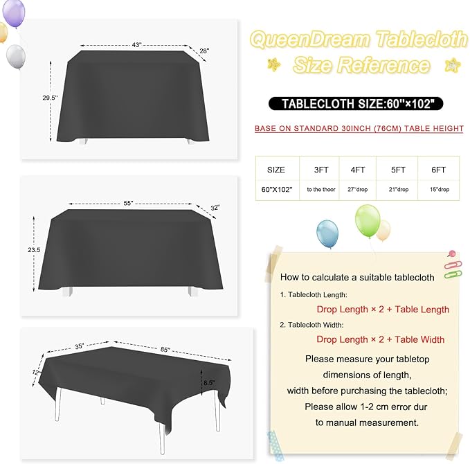 QueenDream Black Sequin Tablecloth 60" x 102" Black Table Cloth Rectangle Glitter Tablecloth for Wedding Birthday Party Ceremony Cake Dessert Table Decorations