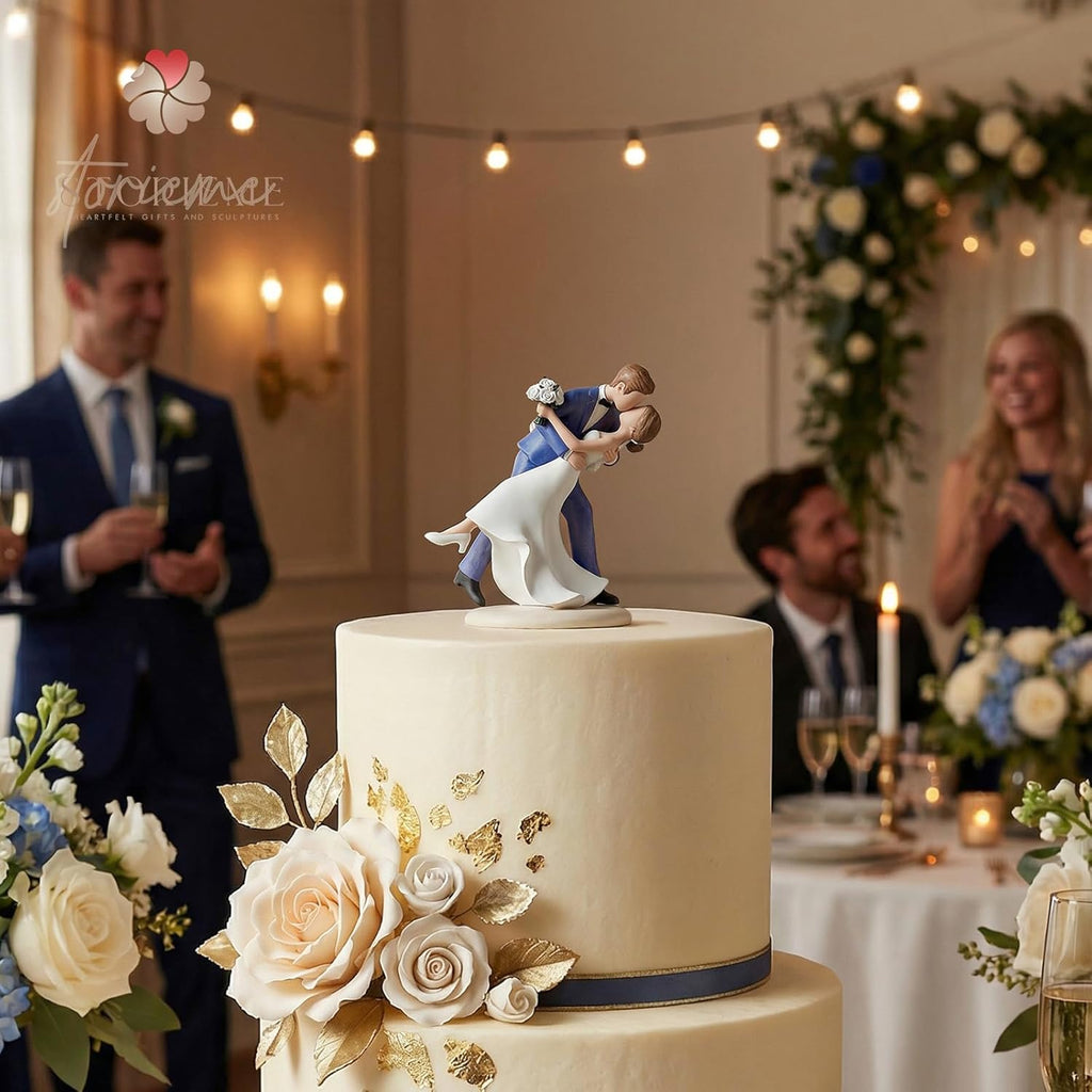 Storieme Wedding Cake Topper Decoration: Bride and Groom Kissing Resin Figurine with Secure Base – Romantic Couple Gifts for Wedding Anniversary & Engagement