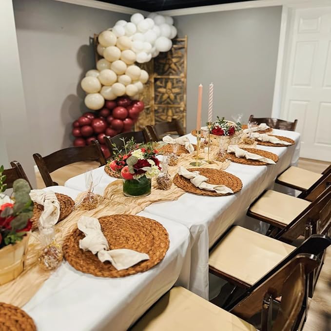 12 Pack Champagne Cheesecloth Table Runner 35x120 Inches, Fall Thanksgiving Cheese Cloth Table Runner 10FT Boho Sheer Gauze Runner for Bridal Shower Wedding Baby Shower Party Decor