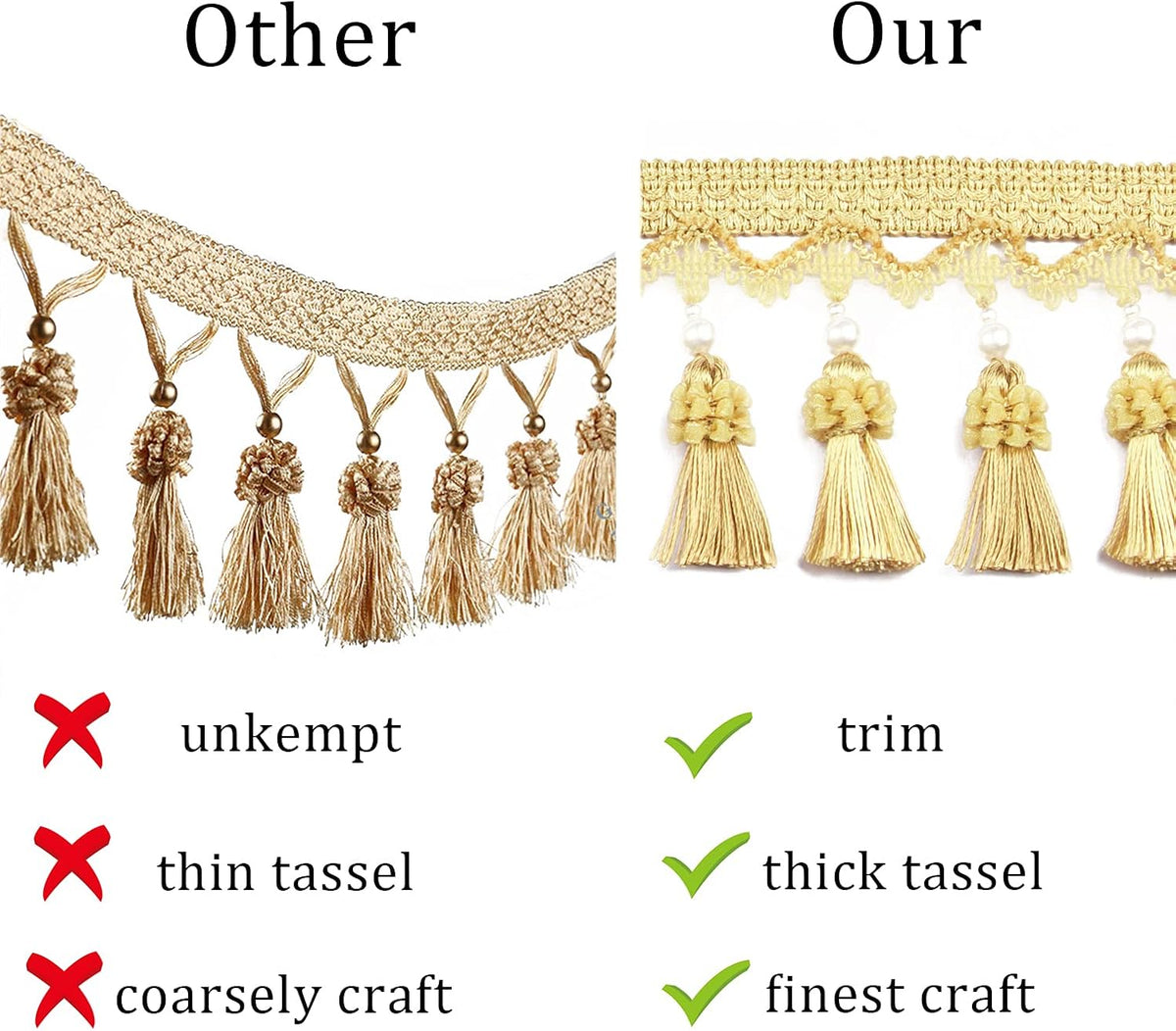 BEL AVENIR Tassel Fringe Trim 6.5 Yard x 3.15 Inches Tassel Fringes