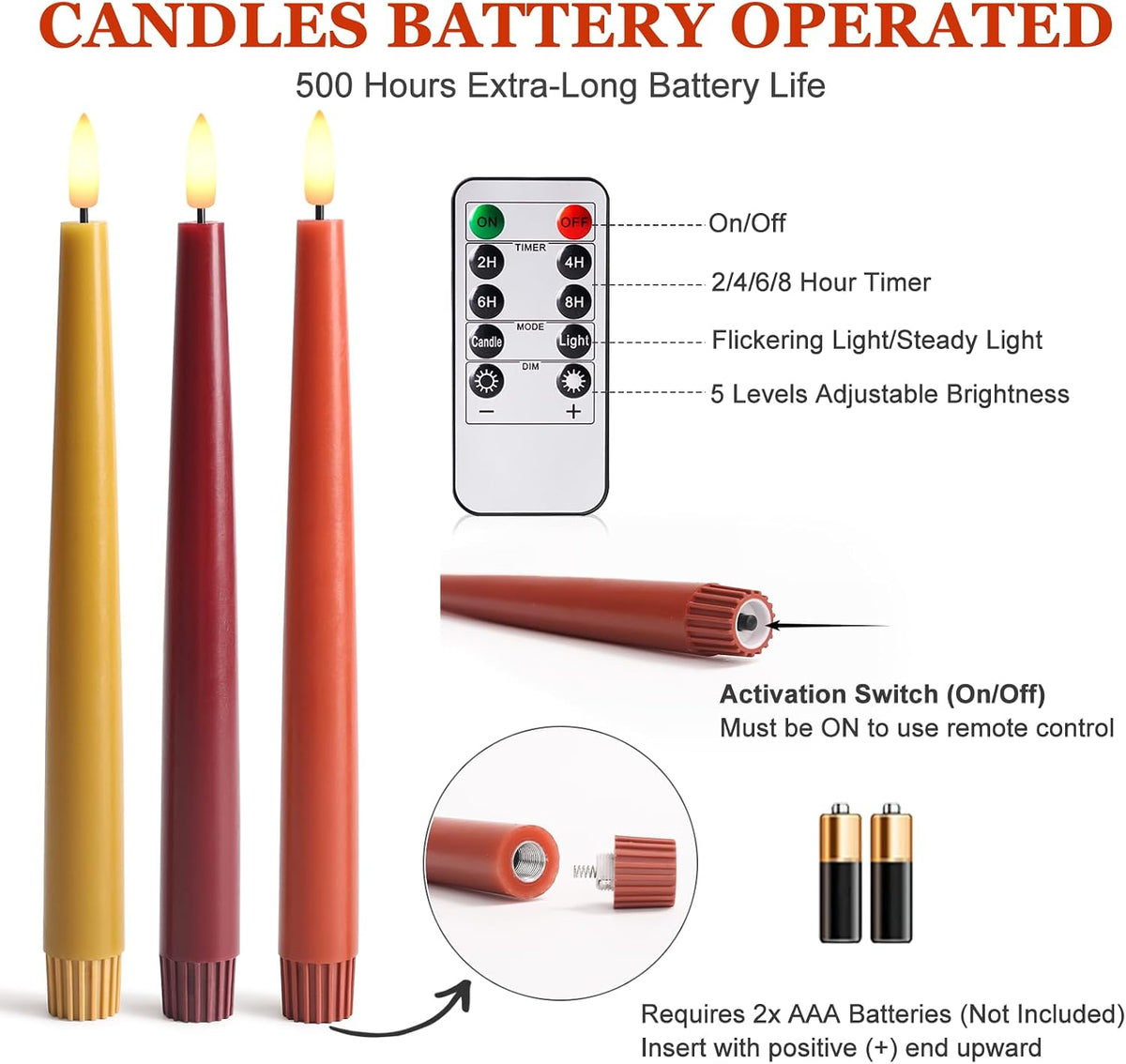 Fall Decor, Fall Decorations for Home, Flameless Taper Candles, Set of 6