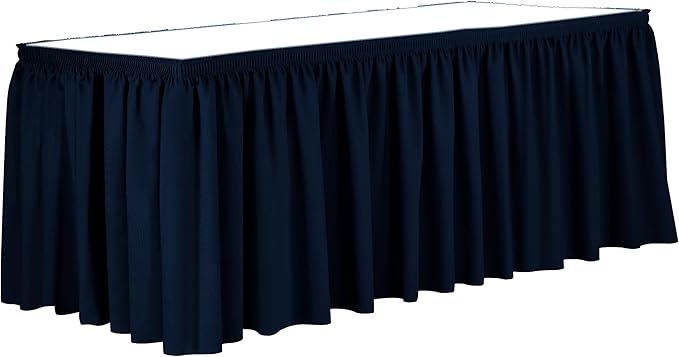 Ultimate Textile Pleat Polyester Fabric Table Skirt - Machine Washable Flame Resistant with Clips for Events, Weddings & Trade Shows, Cut & Sewn in Paterson, NJ - Navy, 14' Shirred Pleat