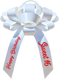 CarBowz Big Car Bow, Sweet 16 Happy Birthday, Giant 30" Bow, Non Scratch Magnet, Weather Resistant Vinyl White