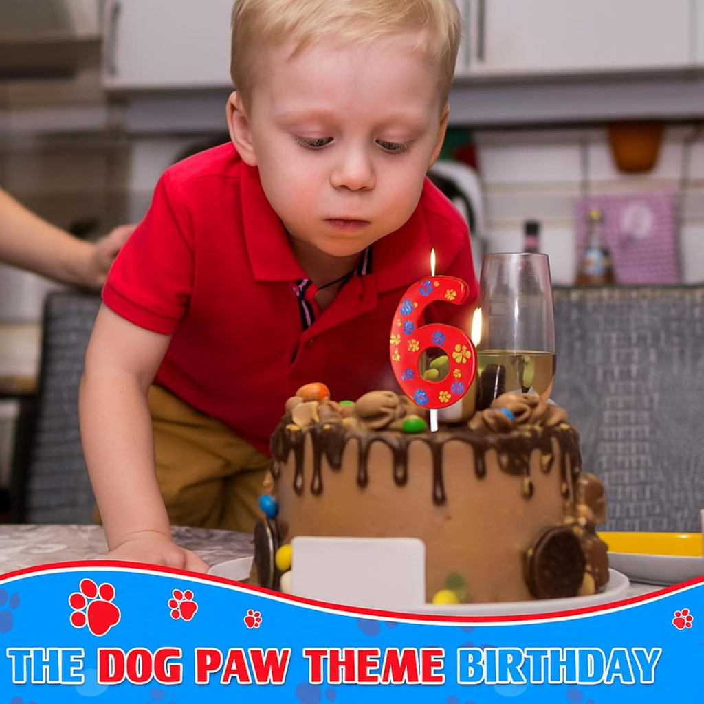 Conelist Number 6 Dog Paw Birthday Candles Dog Toppers Candles Blue Yellow and Red Numeral Birthday Cake Topper for 6 Year Old Boy Girl Paw Party Decoration Party Supplies