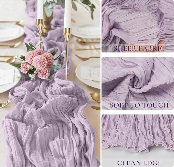 Lilac Purple Cheesecloth Table Runner Boho 10ft Gauze Cheese Cloth Gorgeous Table Runner for Baby Shower Wedding Bridal Shower Fall Thanksgiving Table Decor