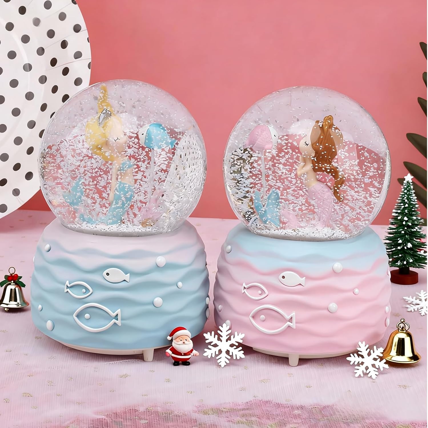Snow Globes,Mermaid Snowglobes with Musical,LED Lights, Musical Snow Globe Music Box Color Lights
