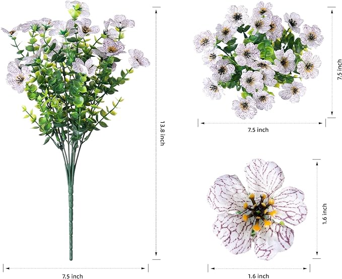 HyeFlora Artificial Flowers for Outdoor Indoor Garden Home Decoration, Faux Flower Daisy with Eucalyptus Leaves Fake Plants Greenery Boxwood Porch Patio, 12 Bundles (Creamy White)
