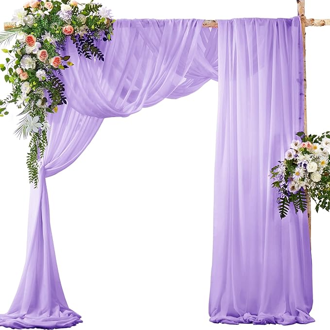 SiinvdaBZX 2 Panels Wedding Arch Draping Fabric 30" x 240' Lavender Purple Sheer Chiffon
