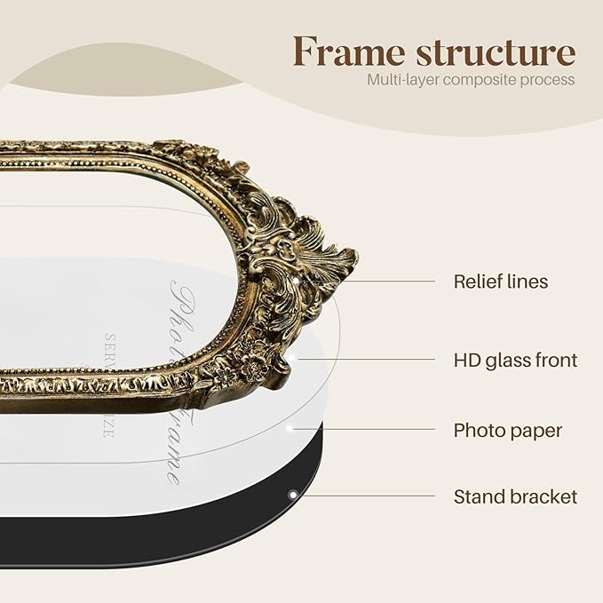Cuspin Arched 5x7 Picture Frame Vintage Gold Frames, Bronze 5 by 7 Arched Picture Frame Hand-Crafted Resin with Glass Front Ornate Retro Antique Photo Frames for Wall and Tabletop Display Home Decor