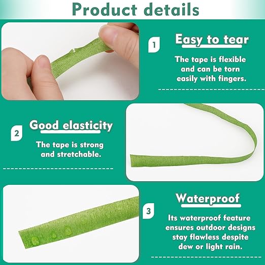 Flower Tape, Floral Tape for Bouquets, 1/2inch Green Flower Tape for Bouquet Stem Wrap Floral Arranging Craft Projects Corsages, Wedding Bouque