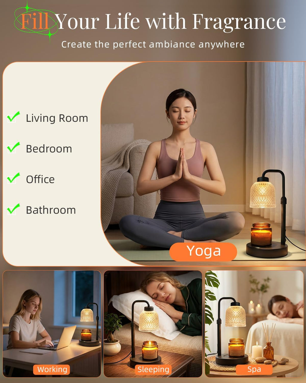 AIFEI Candle Warmer Lamp with Timer: Birthday Gifts for Women Mom CoalBlack | Flame-Free Safety Candle Lamp - Dimmable Adjustable Height with 2 Bulbs - House Warming Gifts New Home, Fits Most Jar Candle