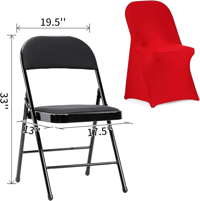 Peomeise Stretch Spandex Folding Chair Cover for Wedding Party Dining Banquet Event (Red,6pcs)